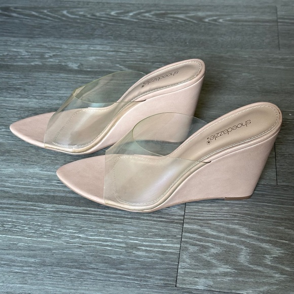 SHOEDAZZLE | pointed toe transparent PVC mule wedges - Picture 1 of 5